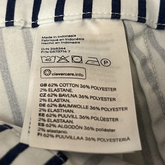 H&M white navy blue stripe womens dress Straight pants cute size 12 Stretch - Picture 6 of 6